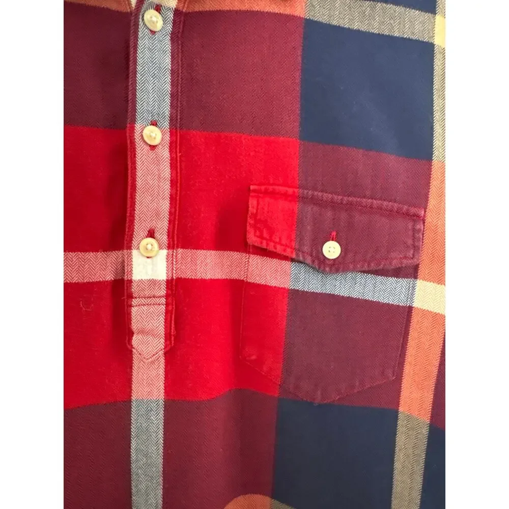 J.CREW New York Mens Red Flannel Plaid Shirt Long Sleeve Half Button  XL
